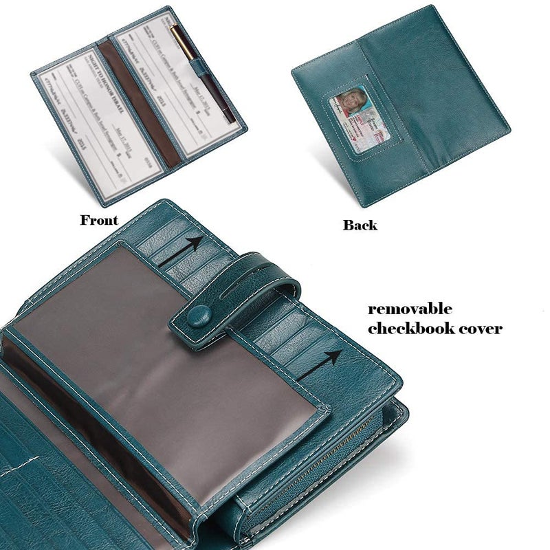 FT FUNTOR Women's Big Fat RFID Blocking Wallet Leather Zip Around Clutch Large Purse Phone Organizer Wristlet green - Image 4